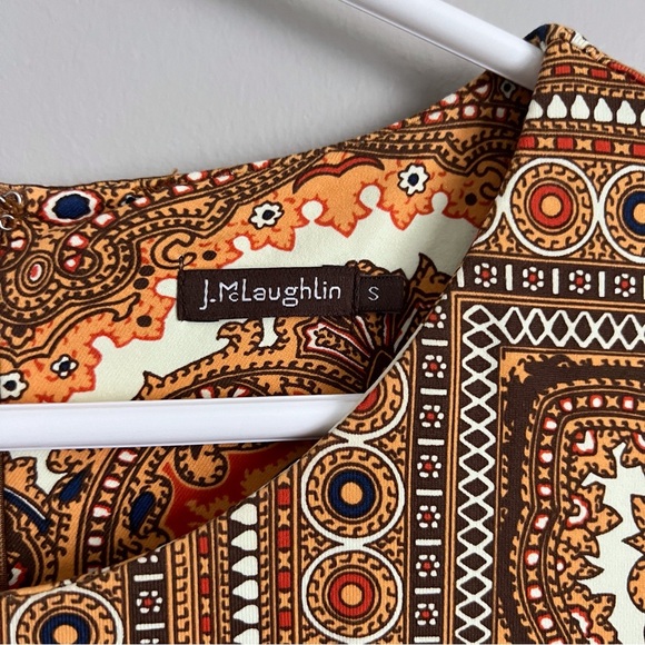 J McLaughlin Catalina Dress Sophia Scarf Print Orange Brown Classy Women’s Small - Picture 3 of 7